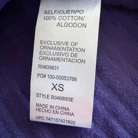 NWT Democracy Blouse XS Blue Crinkle Gauze Embroidered Short Sleeve Smocked - Picture 10 of 11